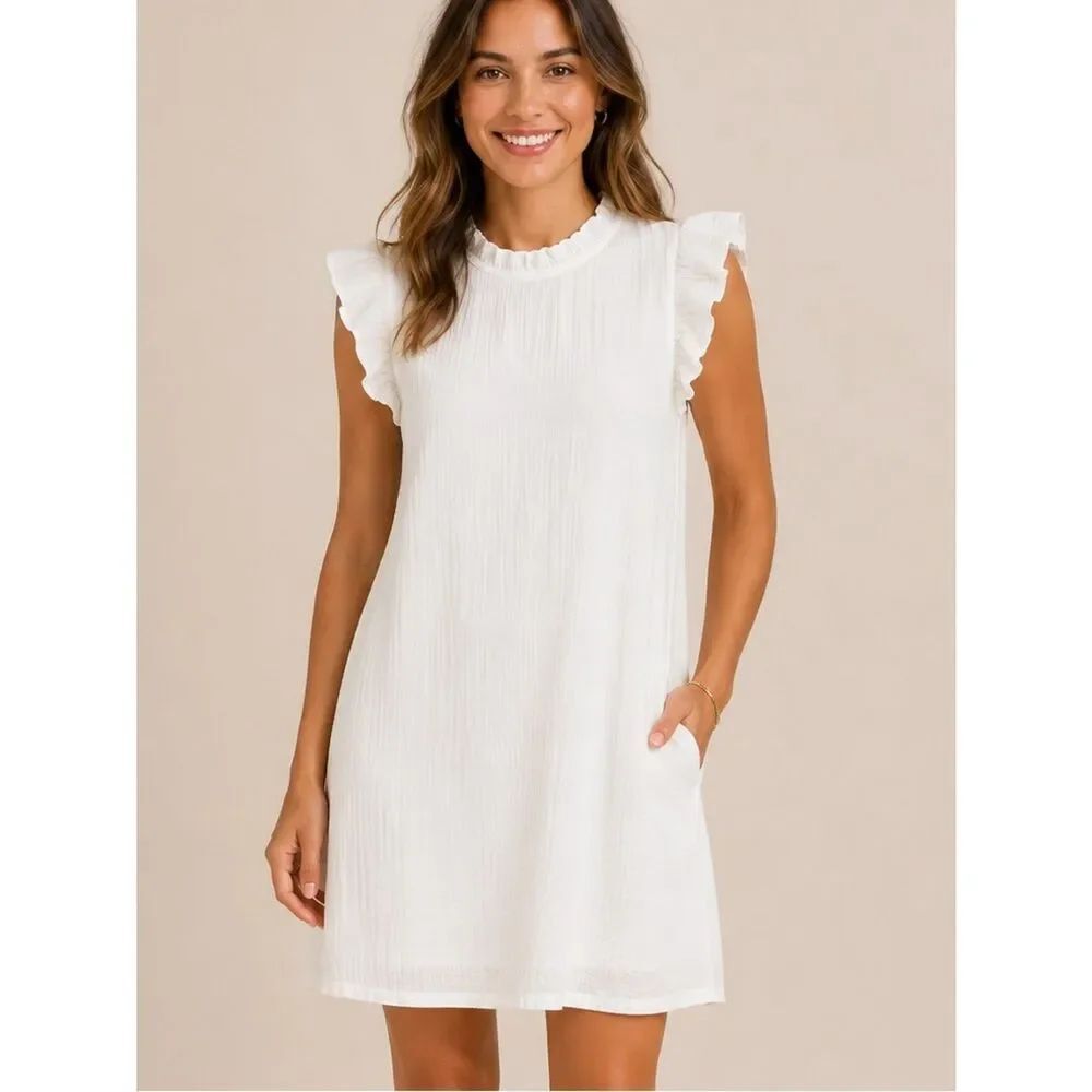 NWT 🌸 Victoria Dunn White Ruffle Sleeve Dress